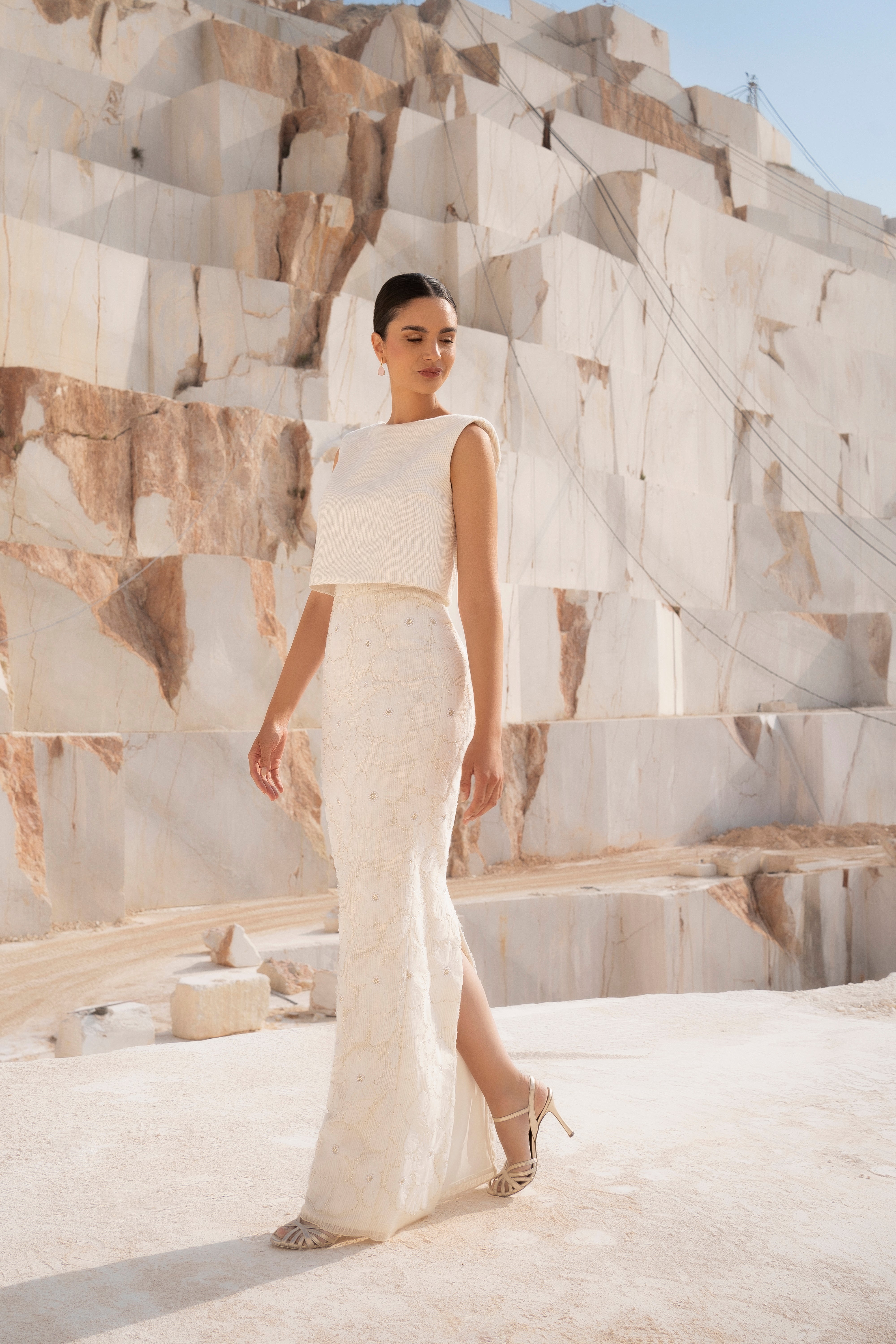 Silvia Navarro Top Pedreria Boda Vestido Lilly Azul Marino Con