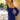 Vestido de invitada azul con capa fluida de gasa