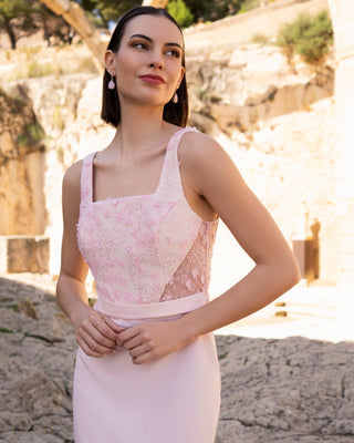 ivana pink dress Ivana Dress - Fitted Mid-Length Silhouette - Geometric Cutouts - Tailored Fit